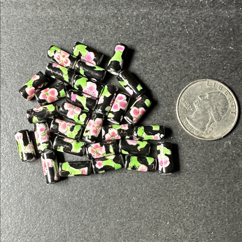 Vintage Small Black Porcelain Rod beads bundle B